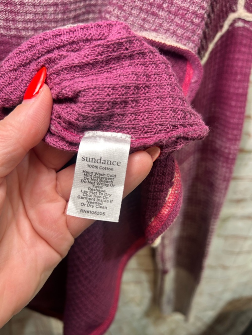 Sundance Gentry Waffle Knit Henley Thermal Top Size Small Mineral Washed Magenta - Picture 5 of 6